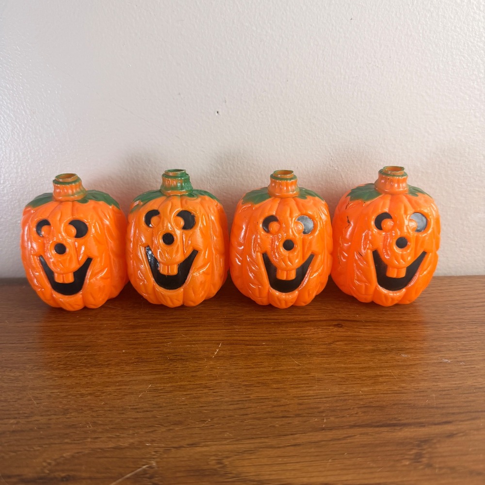 Vintage Halloween Pumpkin Light Covers Jack O Lantern Hard Plastic Lot of 4